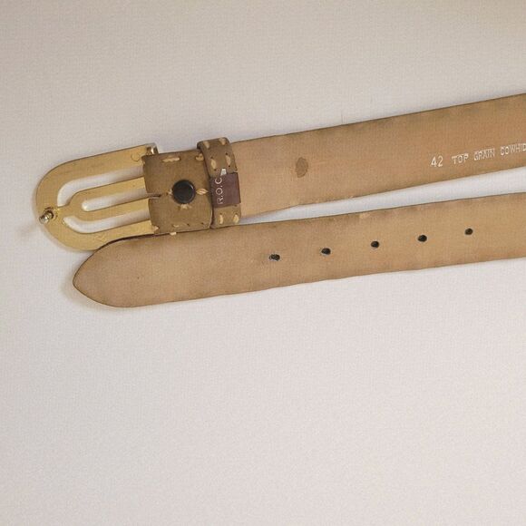 Paris Suede Leather Belt 46” Top Grain Cowhide Tan Minimalist Gold Buckle